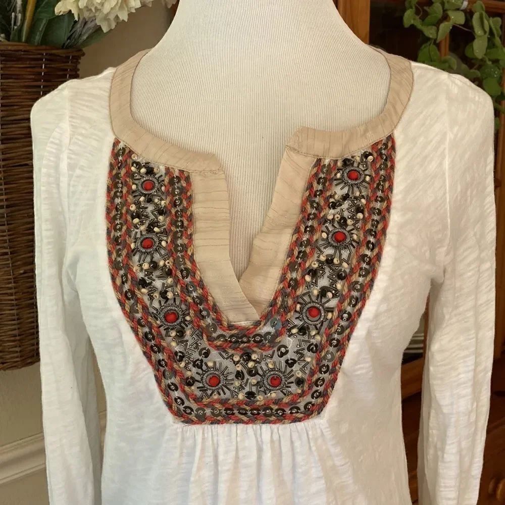 Anthropologie Meadow Rue Embroidered Embellished Bohemian Top Size S